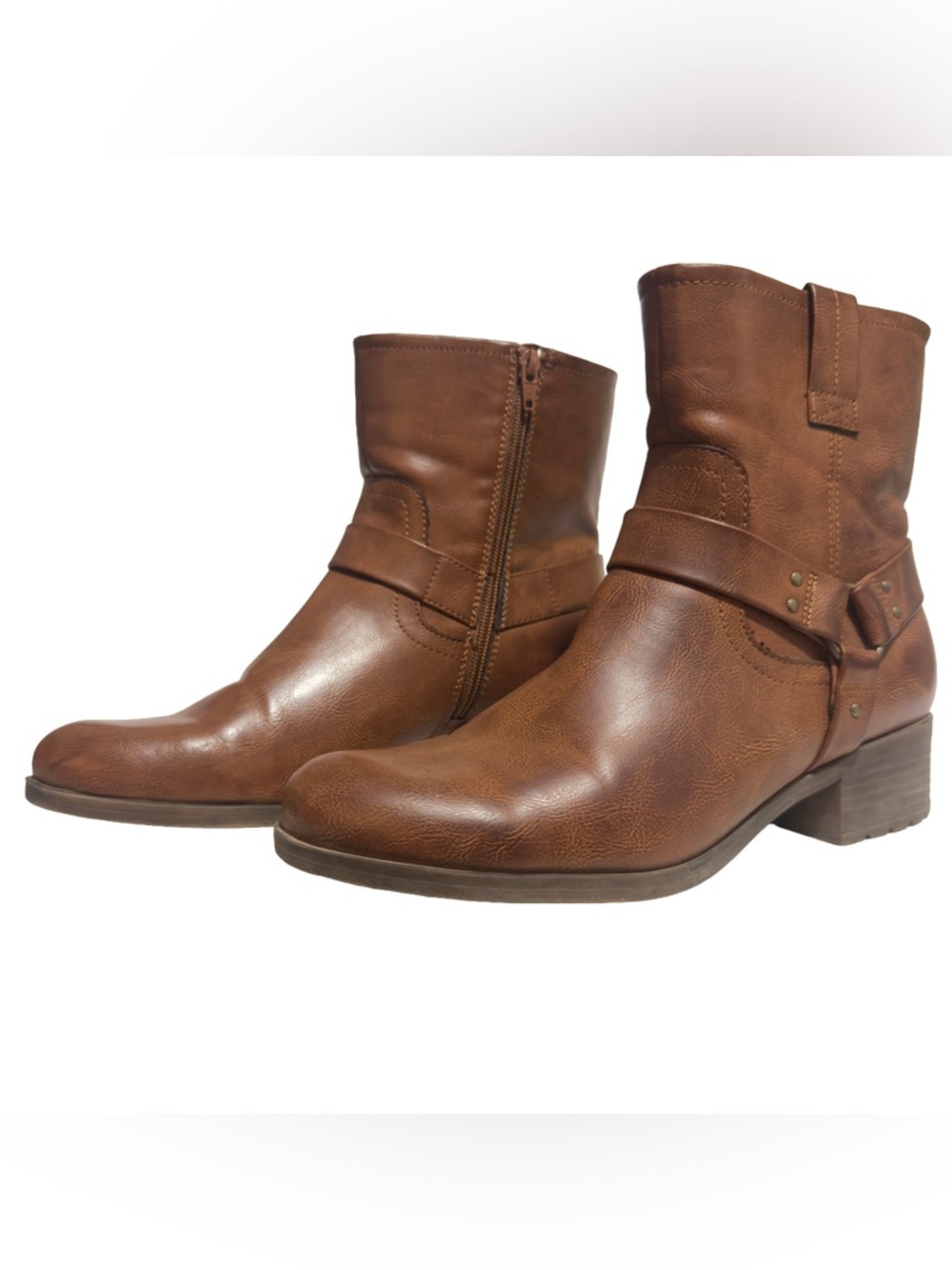 Frye & Co Elodie Moto Harness Ankle Boots Brown Side Zip Women’s 10M